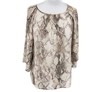 Chico's Snake Print Blouse Long Sleeve Scoop Neck Loose Cold Shoulder Top Size M